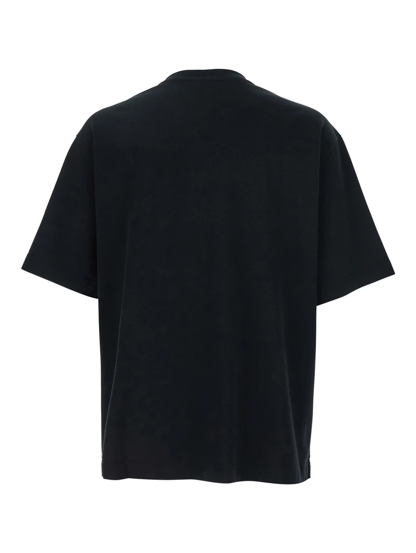 Black T-Shirt with Logo Lettering Printed on the Front in Cotton Man