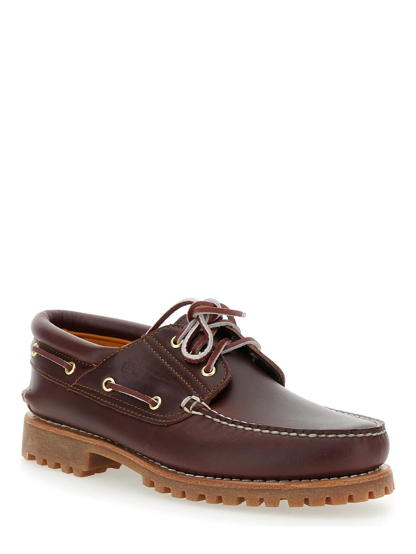 Authentic Brown Loafers with Embossed Logo on the Side in Leather Man