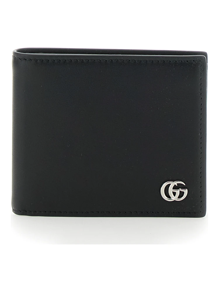 Black Bi-Fold Wallet with Double G Plaque on the Front in Leather Man