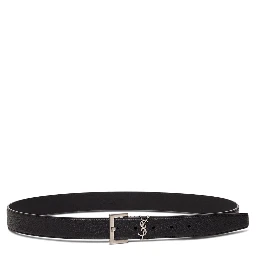 Black Leather Belt with Logo Buckle Saint Laurent Man