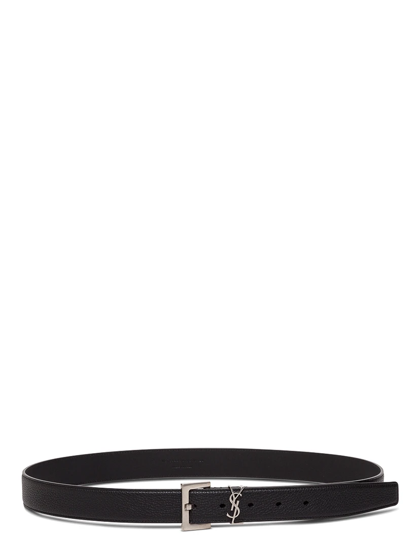 Black Leather Belt with Logo Buckle Saint Laurent Man