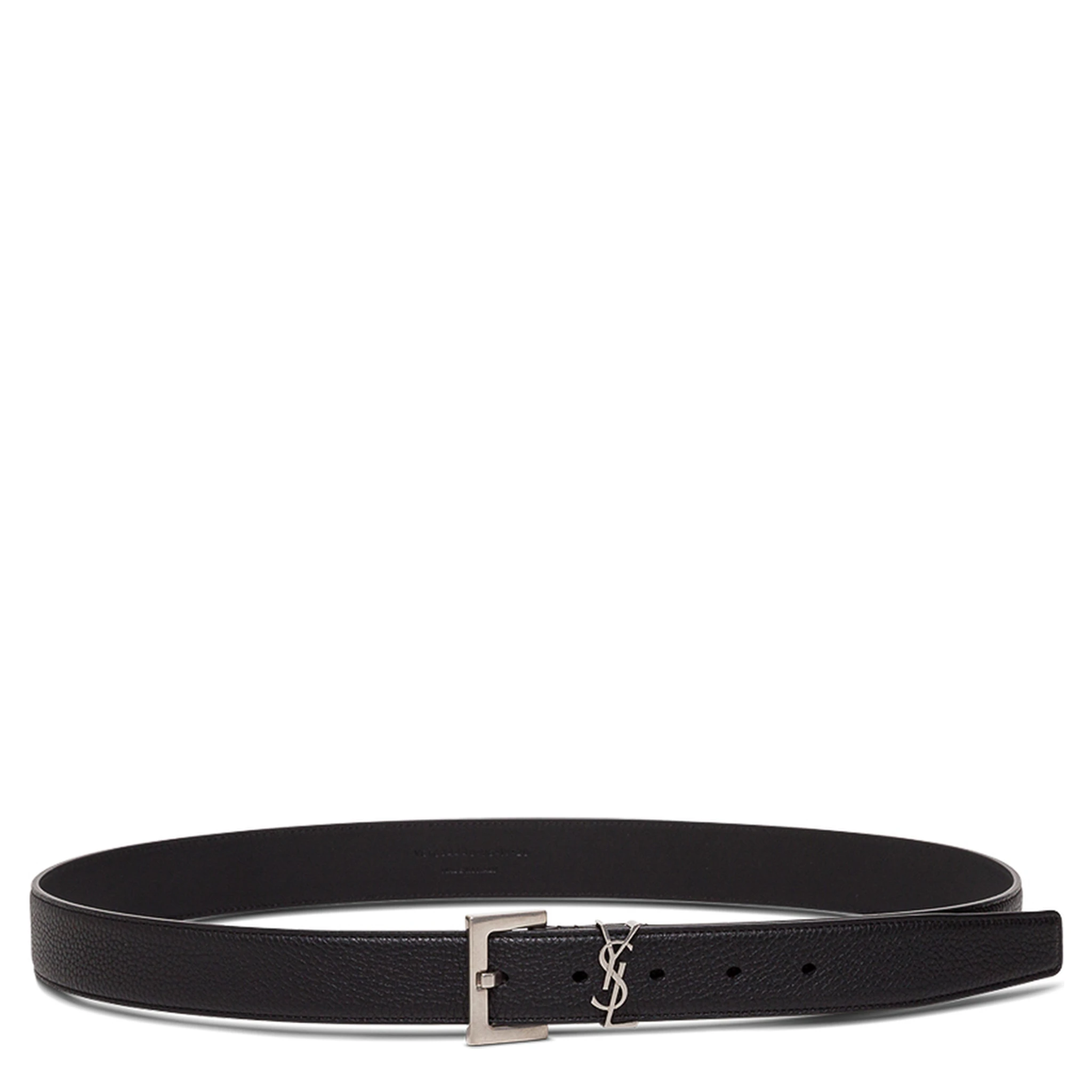 Black Leather Belt with Logo Buckle Saint Laurent Man