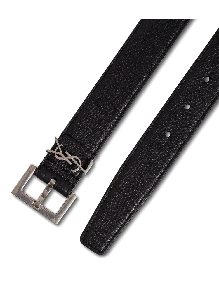 Black Leather Belt with Logo Buckle Saint Laurent Man alternative