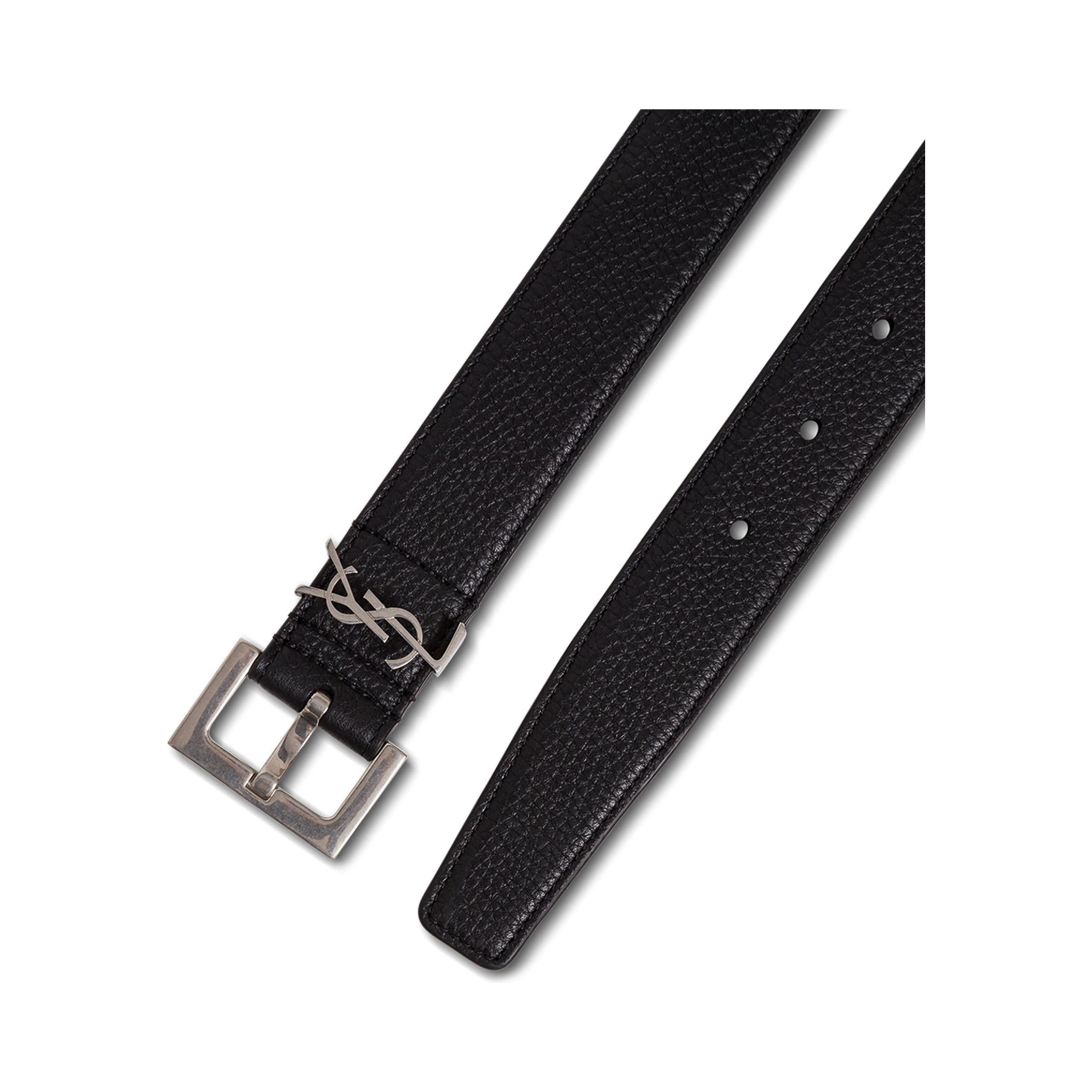 Black Leather Belt with Logo Buckle Saint Laurent Man