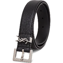 Black Leather Belt with Logo Buckle Saint Laurent Man