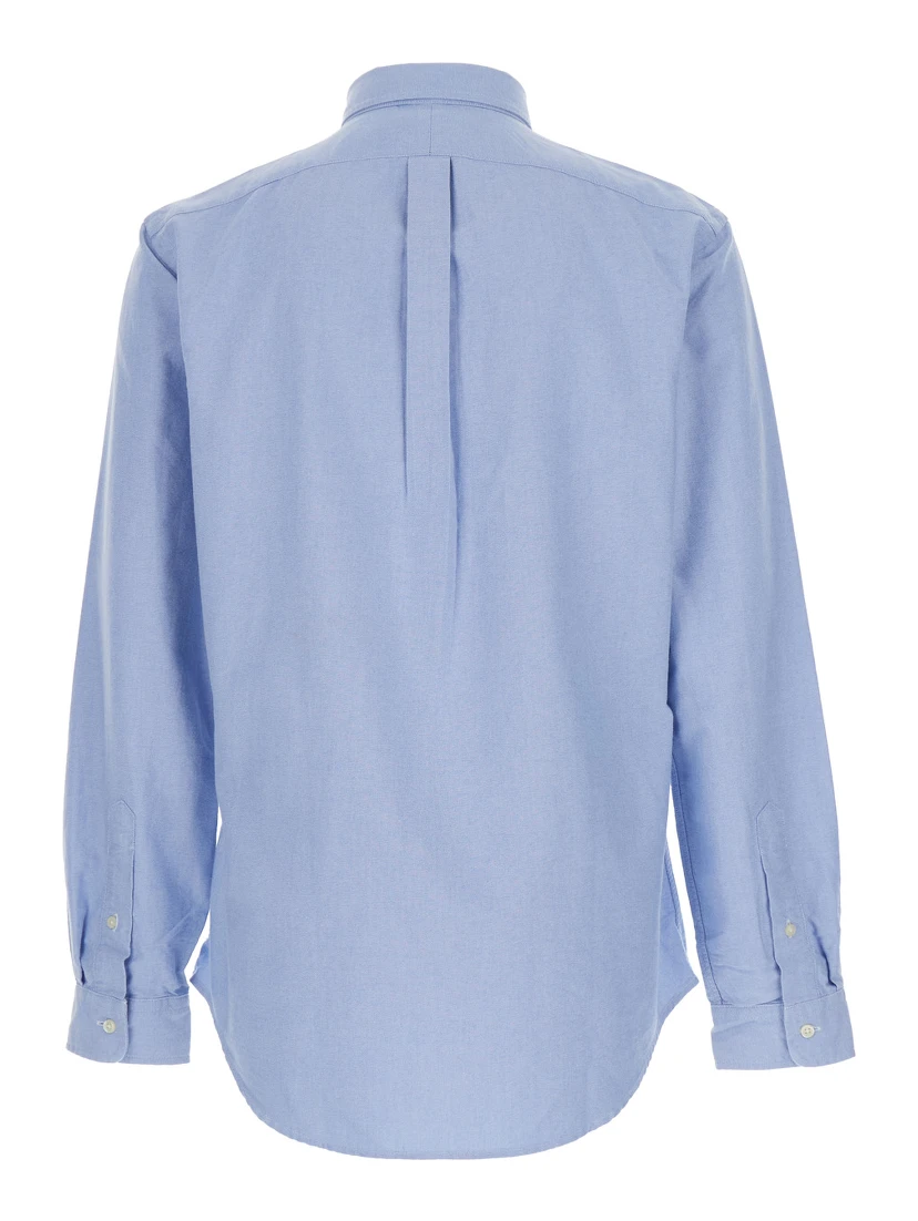 Slim Fit Oxford Light Blue Shirt with Button-Down Collar and Front Embroidery in Cotton Man