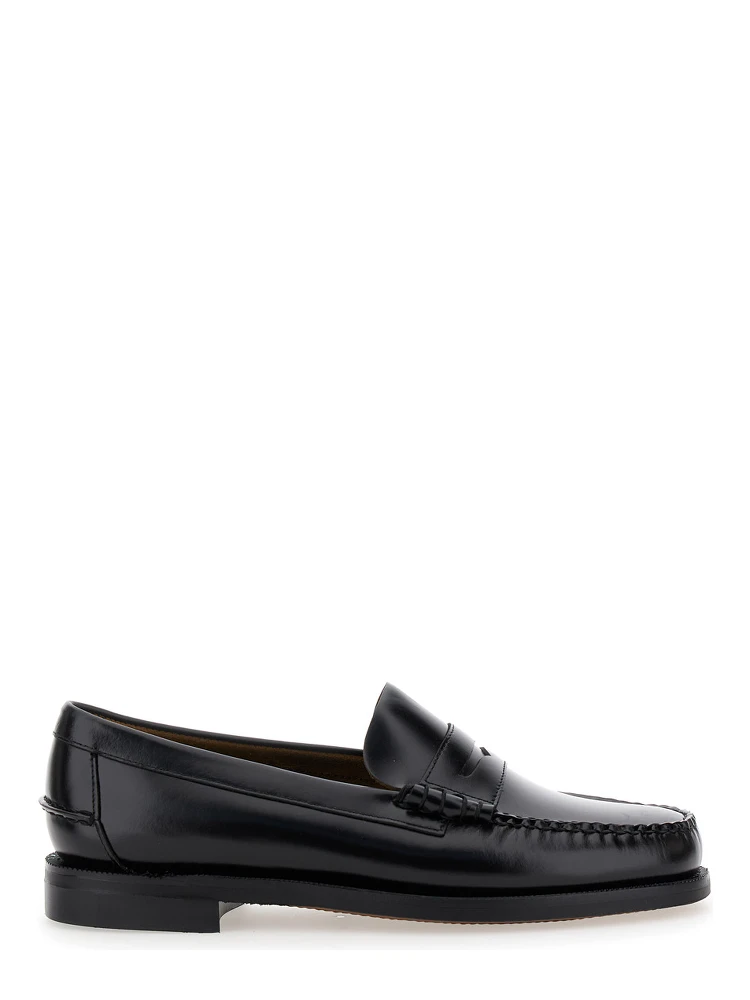 Black Pull-On Loafers in Leather Man