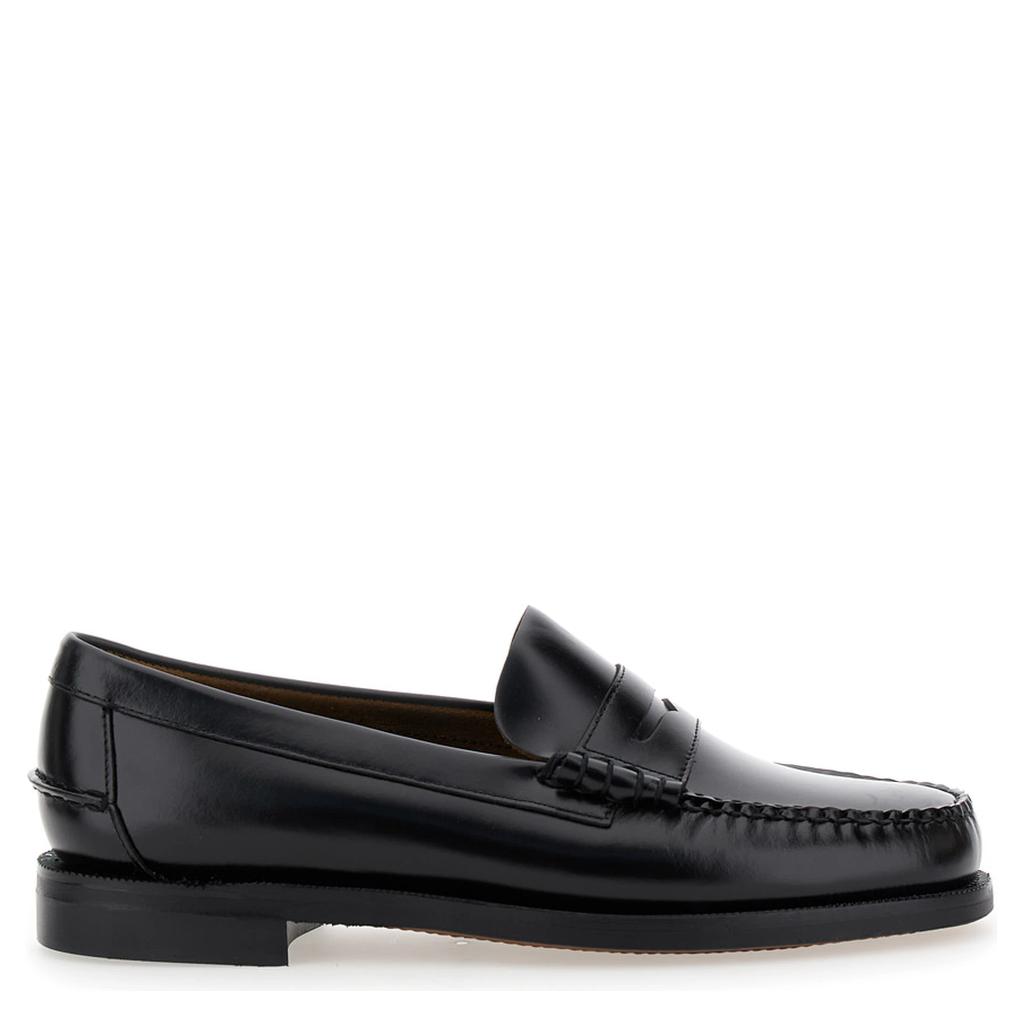 Black Pull-On Loafers in Leather Man