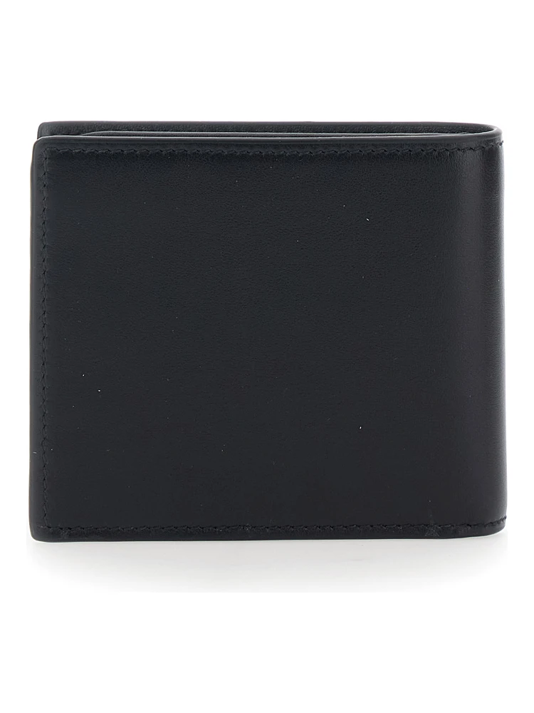 Black Bi-Fold Wallet with Horsebit on the Front and Embossed Logo on the Inside in Leather Man alternative