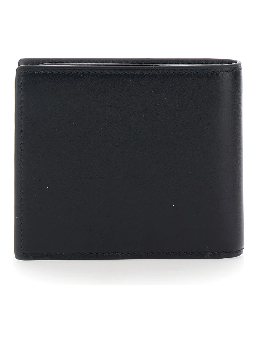 Black Bi-Fold Wallet with Horsebit on the Front and Embossed Logo on the Inside in Leather Man