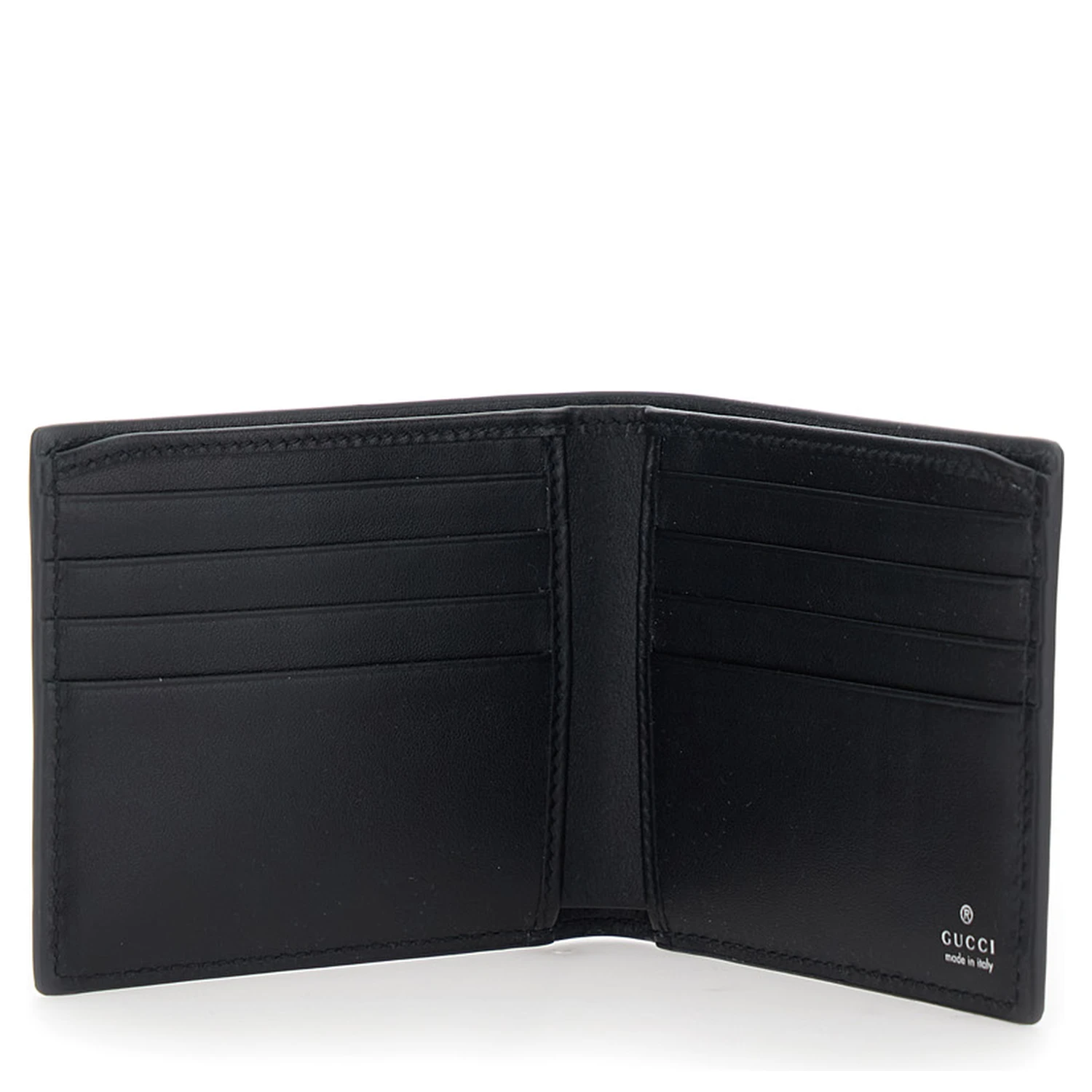 Black Bi-Fold Wallet with Horsebit on the Front and Embossed Logo on the Inside in Leather Man