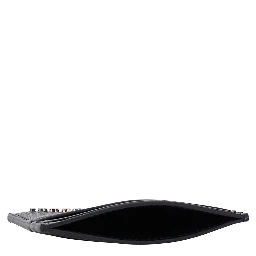 حامل بطاقات أسود بشعار من الجلد المطروق للرجال