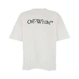 White Oversized T-Shirt with Contrasting Logo Lettering Print in Cotton Man