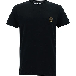 Black Crewneck T-Shirt with Medusa Logo Print in Stretch Cotton Man