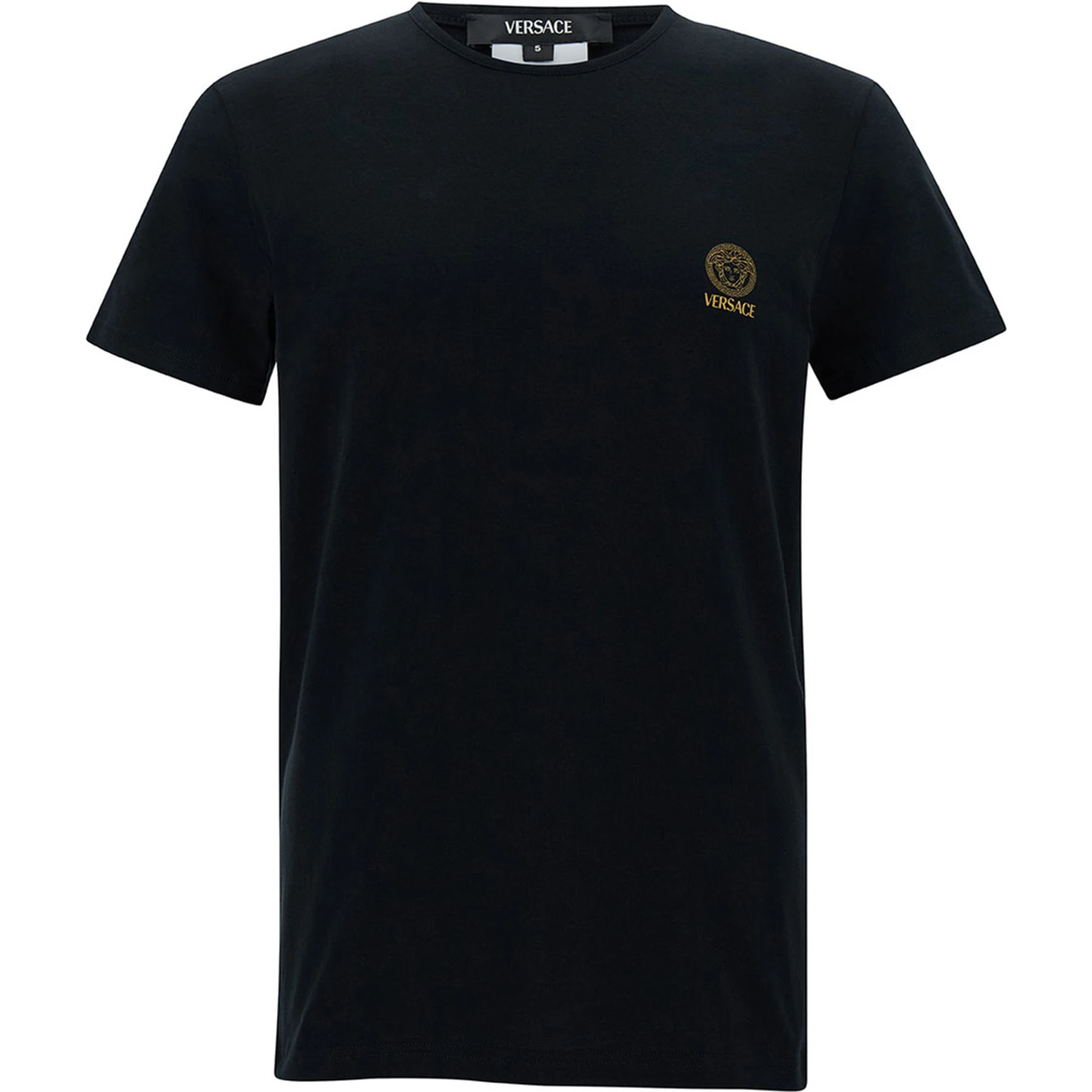 Black Crewneck T-Shirt with Medusa Logo Print in Stretch Cotton Man