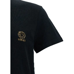 Black Crewneck T-Shirt with Medusa Logo Print in Stretch Cotton Man