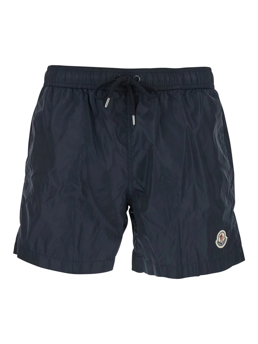 Blue Swimsuit with Logo Patch on the Front in Tech Fabric Man