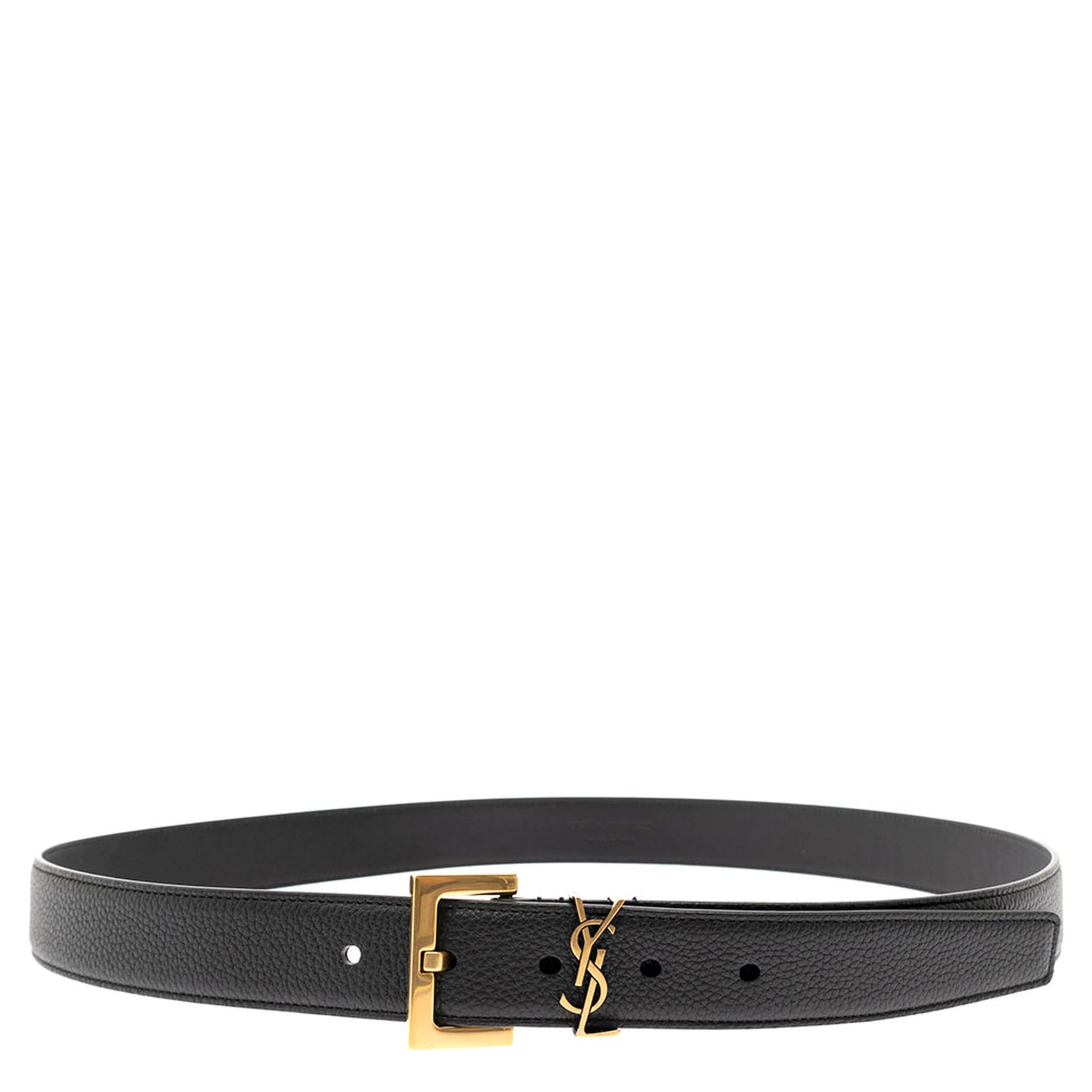 حزام رجالي من الجلد الناعم مع مشبك معدني ذهبي من YSL