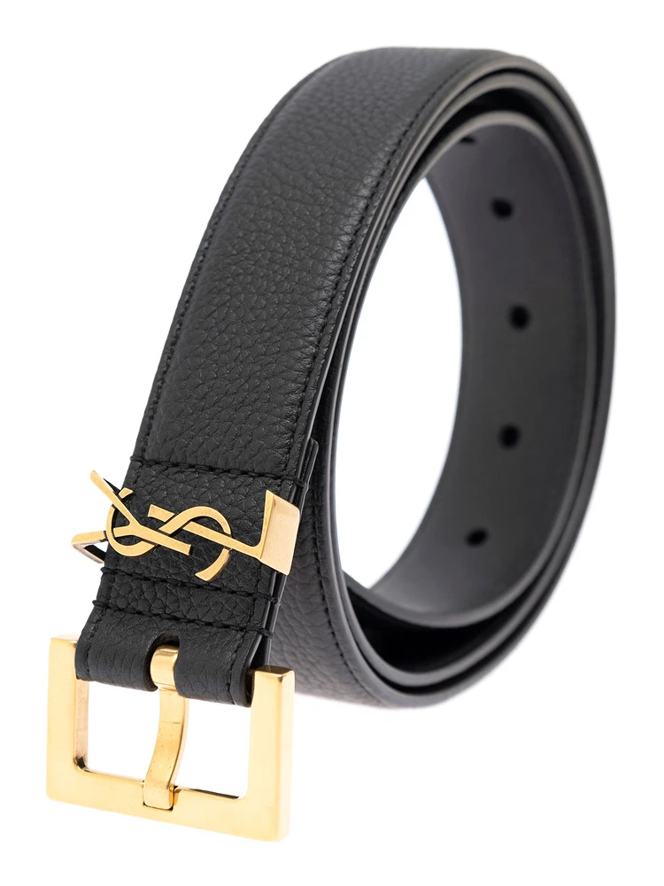 حزام رجالي من الجلد الناعم مع مشبك معدني ذهبي من YSL alternative