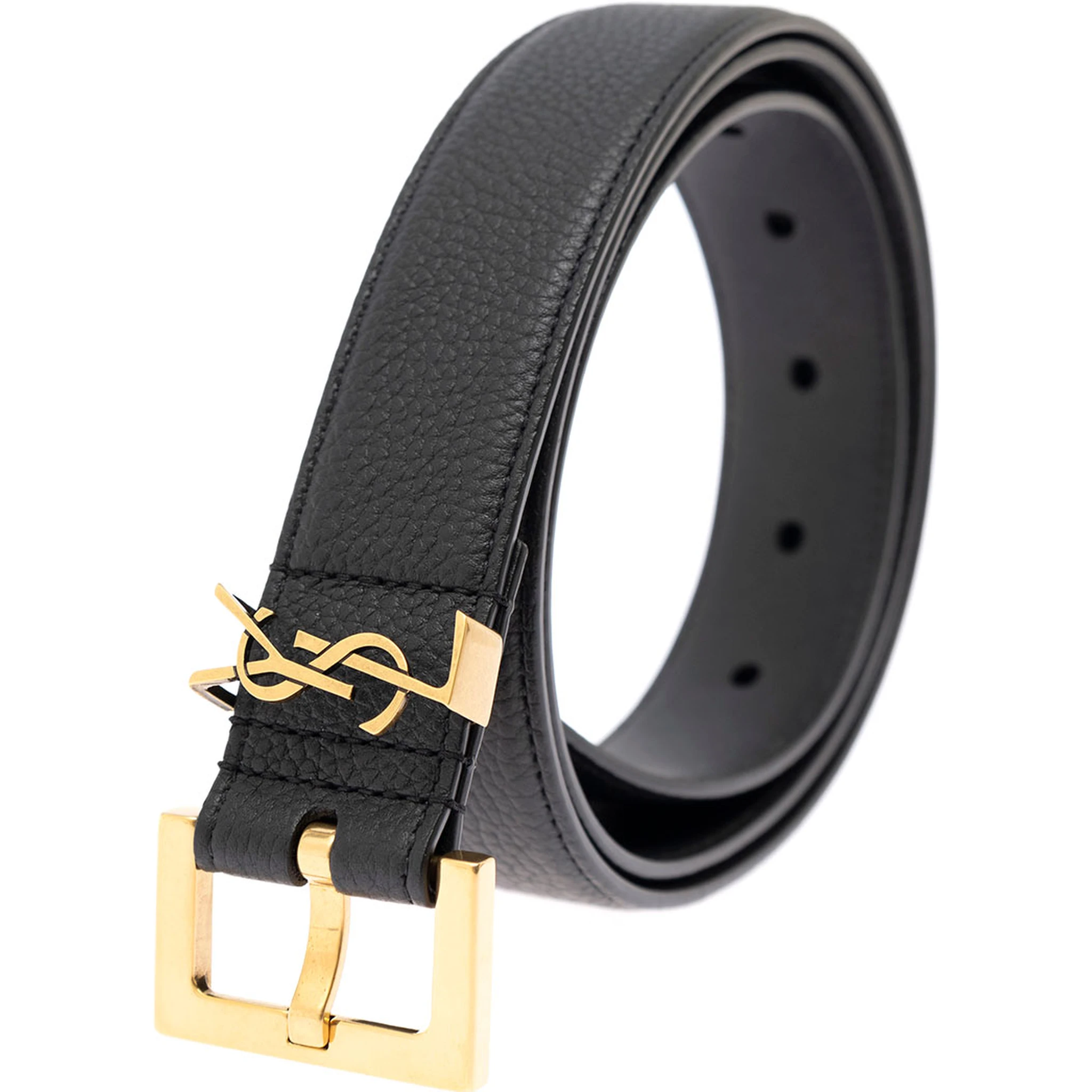 حزام رجالي من الجلد الناعم مع مشبك معدني ذهبي من YSL