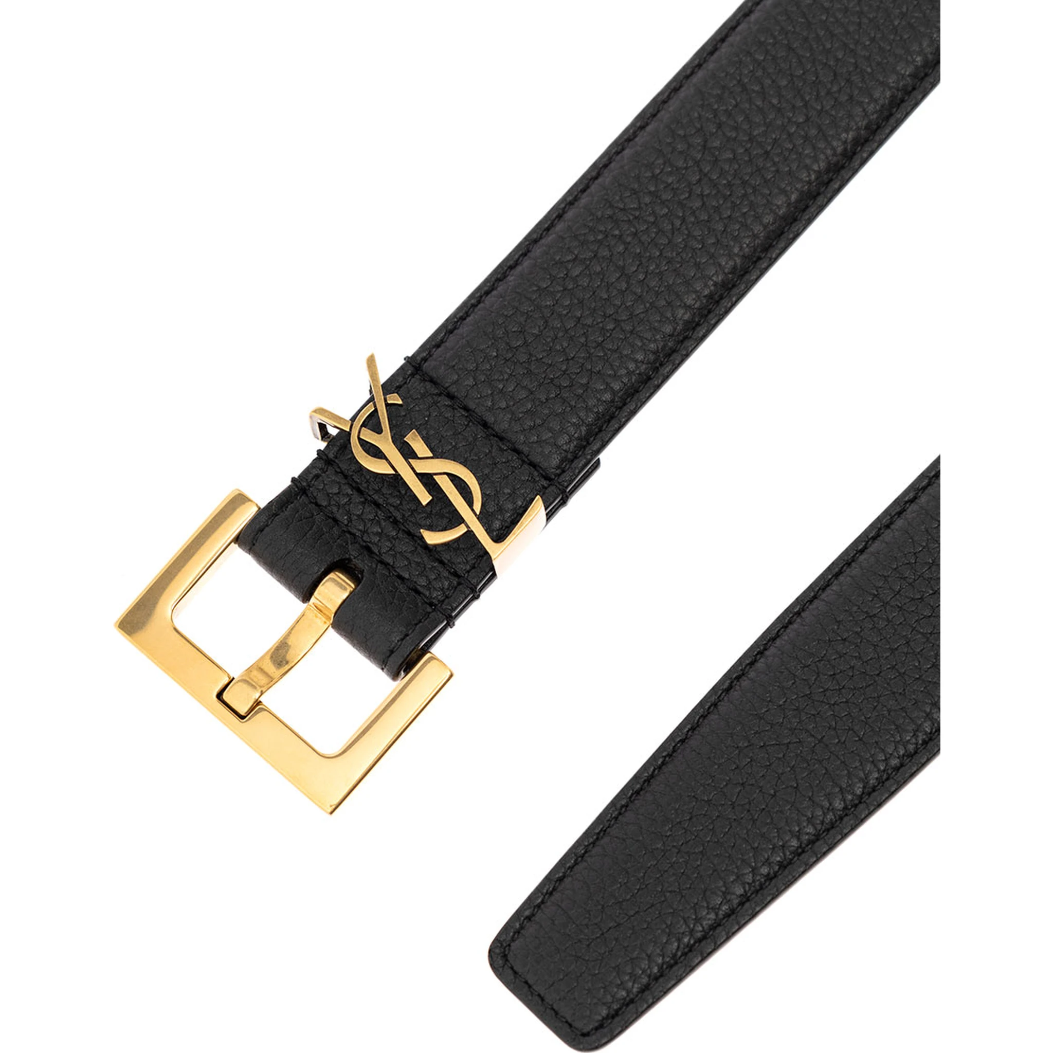 حزام رجالي من الجلد الناعم مع مشبك معدني ذهبي من YSL