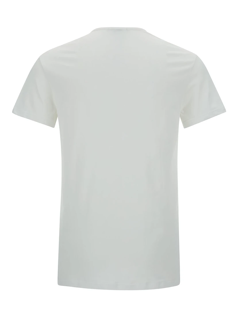 White Crewneck T-Shirt with Medusa Print on the Front in Cotton Stretch Man