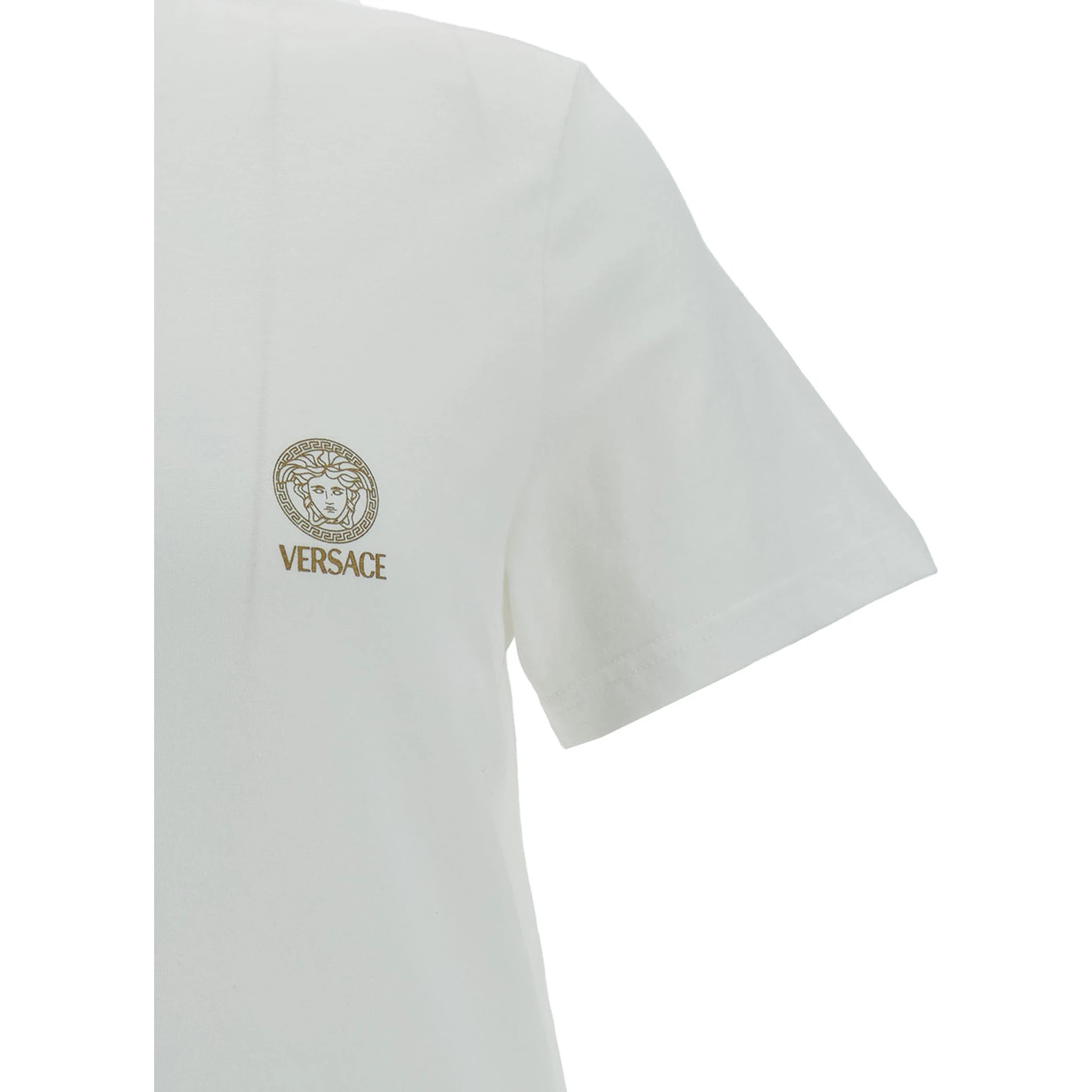 White Crewneck T-Shirt with Medusa Print on the Front in Cotton Stretch Man