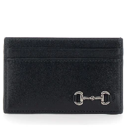 Black Card Holder with Horsebit on the Front in Leather Man