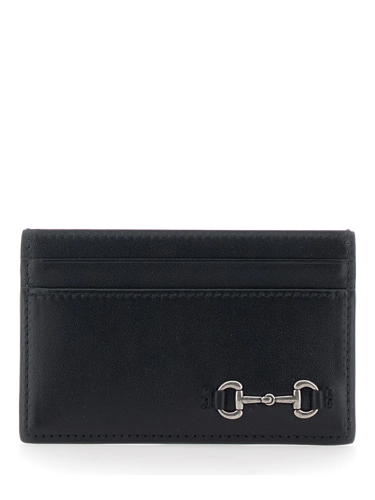 Black Card Holder with Horsebit on the Front in Leather Man