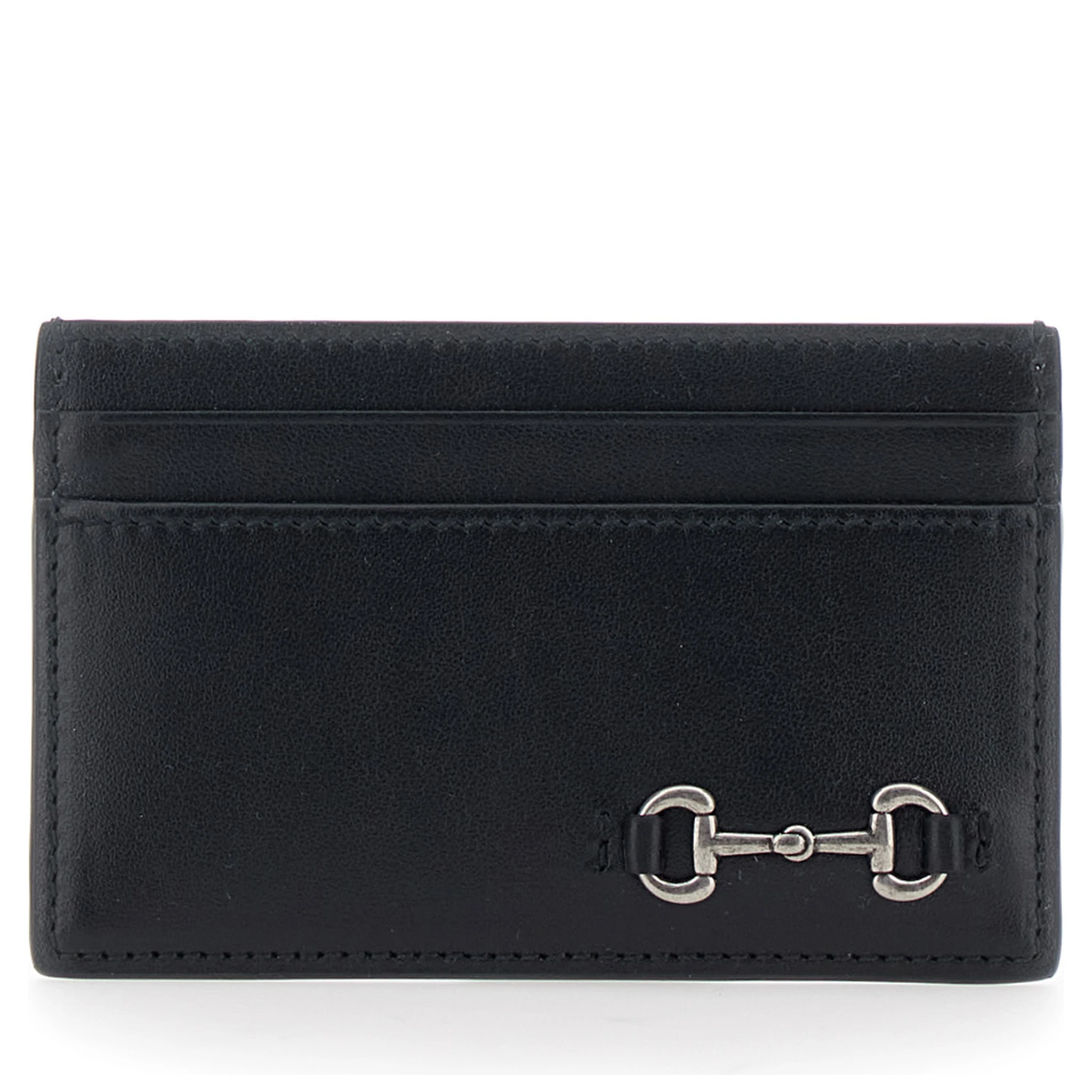 Black Card Holder with Horsebit on the Front in Leather Man