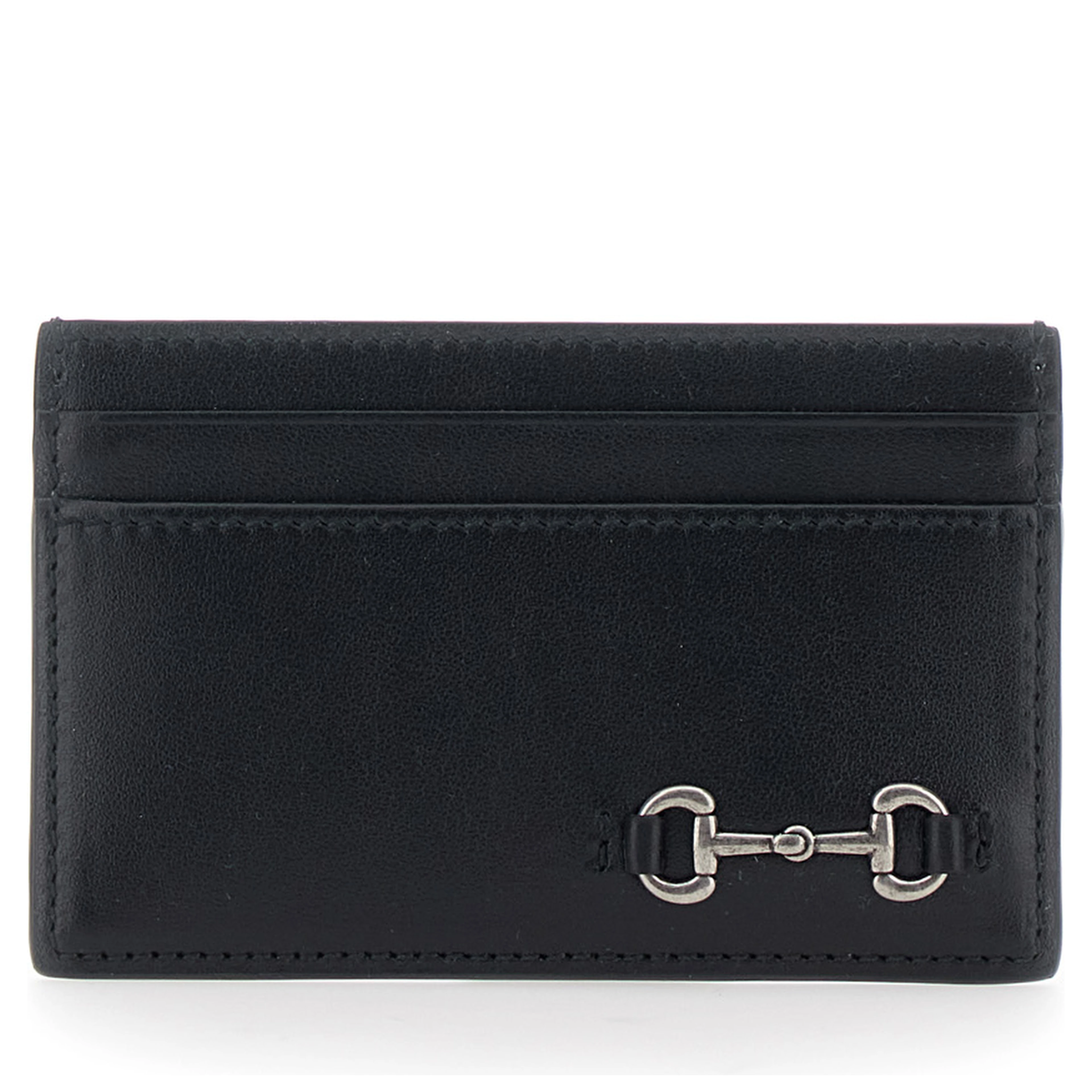 Black Card Holder with Horsebit on the Front in Leather Man