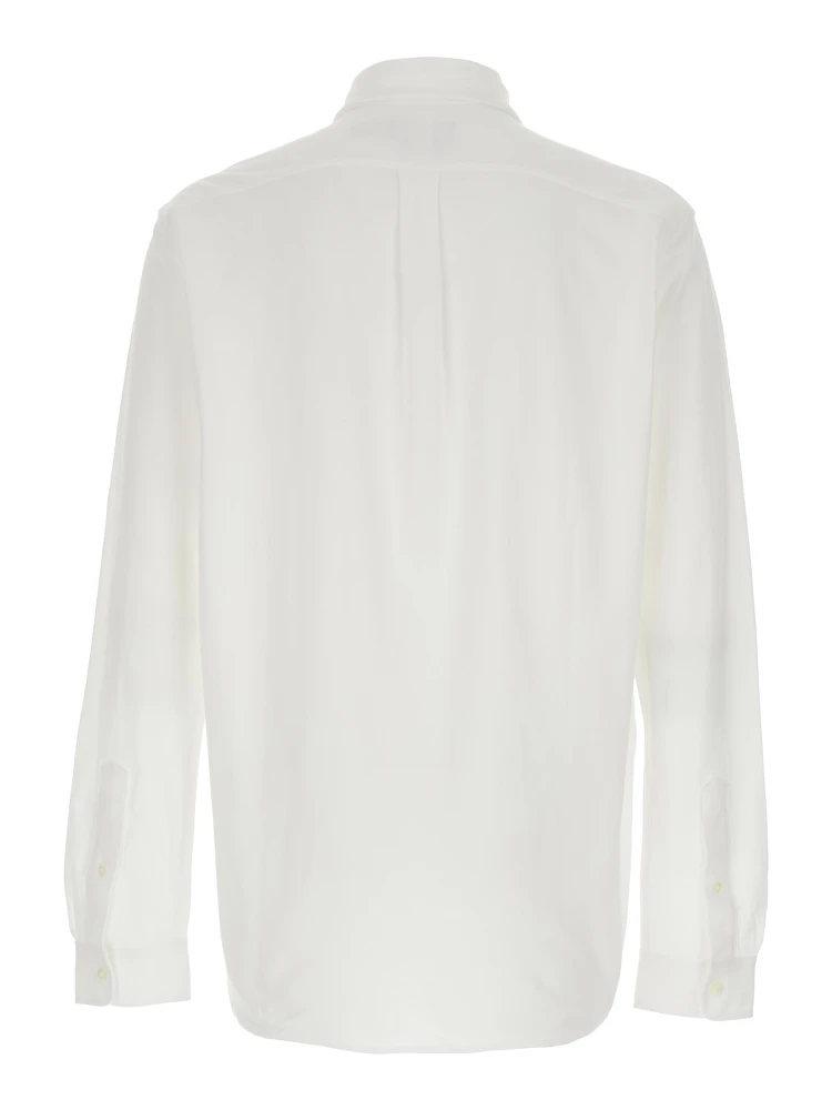 White Ultra-lightweight Shirt with Button-Down Collar and Pony Embroidery on the Front in Cotton Piquet Man
