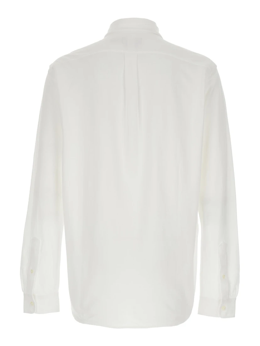 White Ultra-lightweight Shirt with Button-Down Collar and Pony Embroidery on the Front in Cotton Piquet Man
