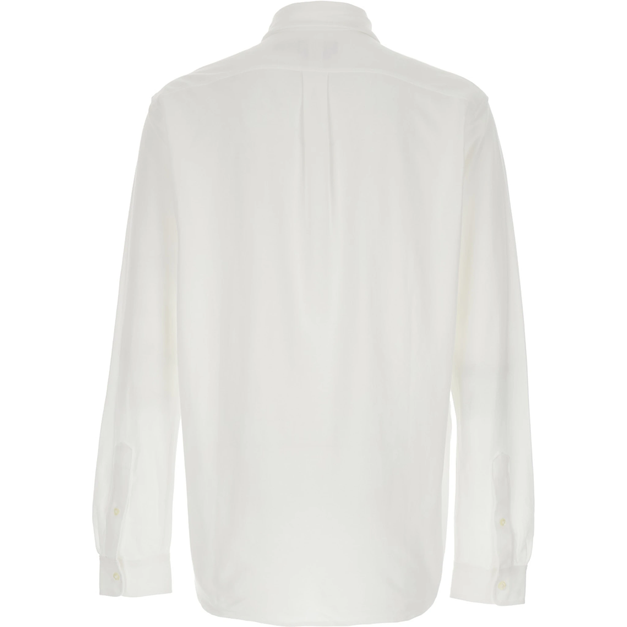 White Ultra-lightweight Shirt with Button-Down Collar and Pony Embroidery on the Front in Cotton Piquet Man