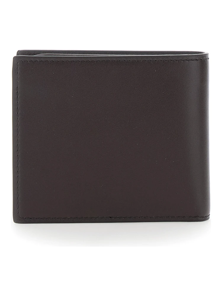 Brown Bi-Fold Wallet with Horsebit on the Front and Embossed Logo on the Inside in Leather Man alternative