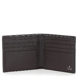 Brown Bi-Fold Wallet with Horsebit on the Front and Embossed Logo on the Inside in Leather Man