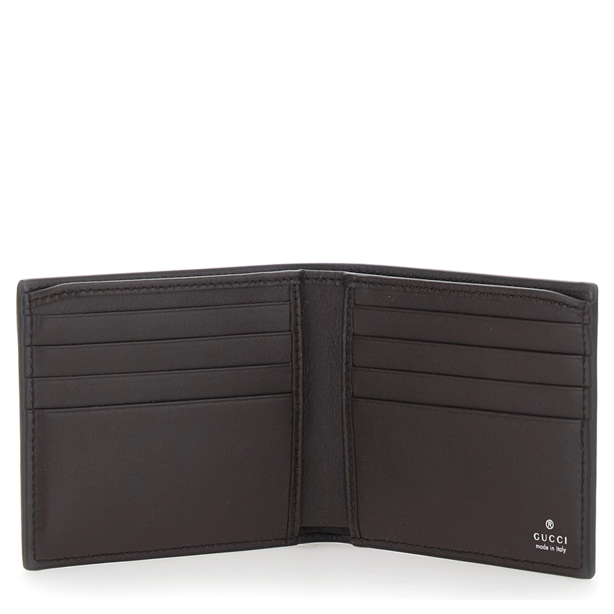 Brown Bi-Fold Wallet with Horsebit on the Front and Embossed Logo on the Inside in Leather Man