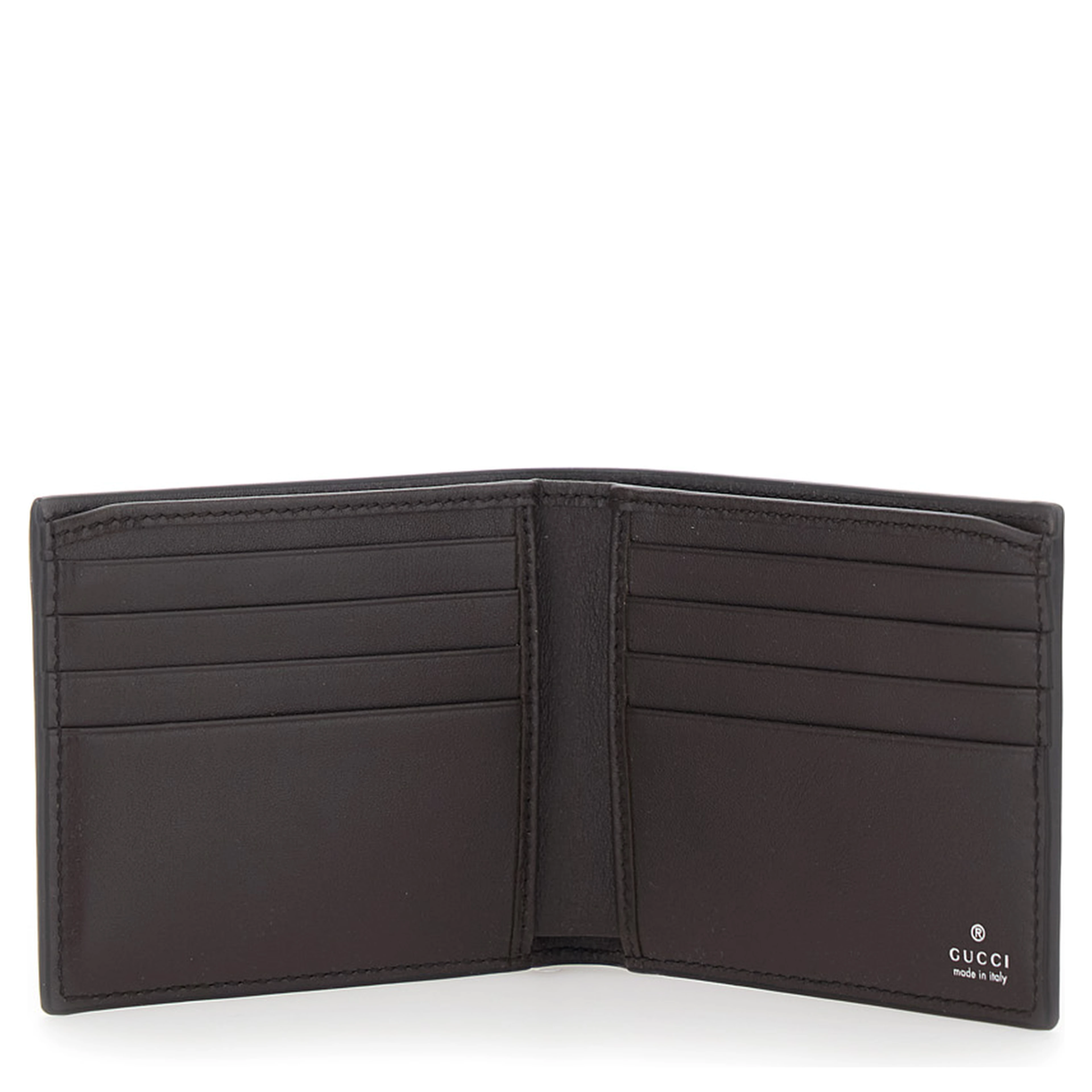 Brown Bi-Fold Wallet with Horsebit on the Front and Embossed Logo on the Inside in Leather Man