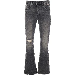 Black Flared Jeans with Crinkled Effect in Denim Man