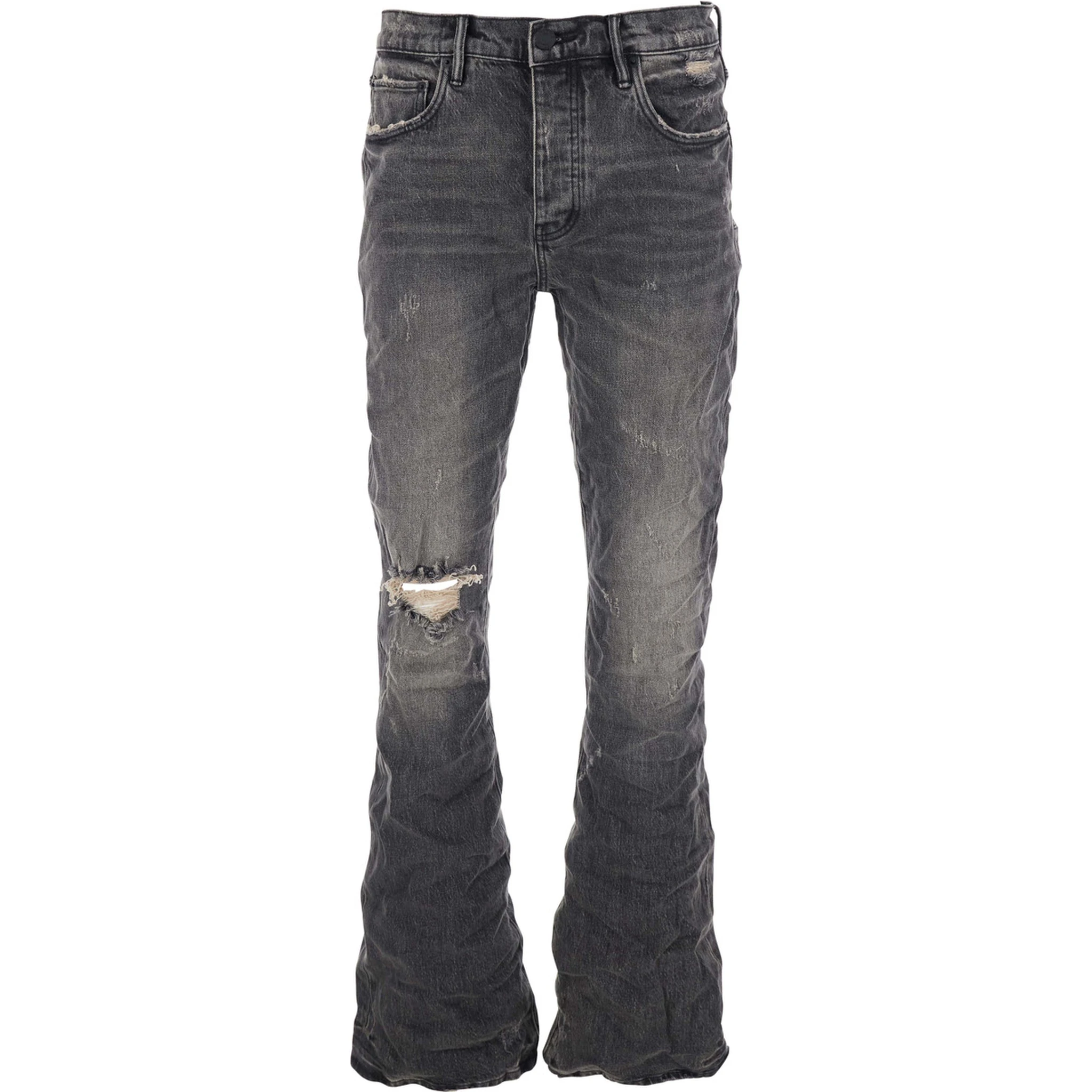 Black Flared Jeans with Crinkled Effect in Denim Man