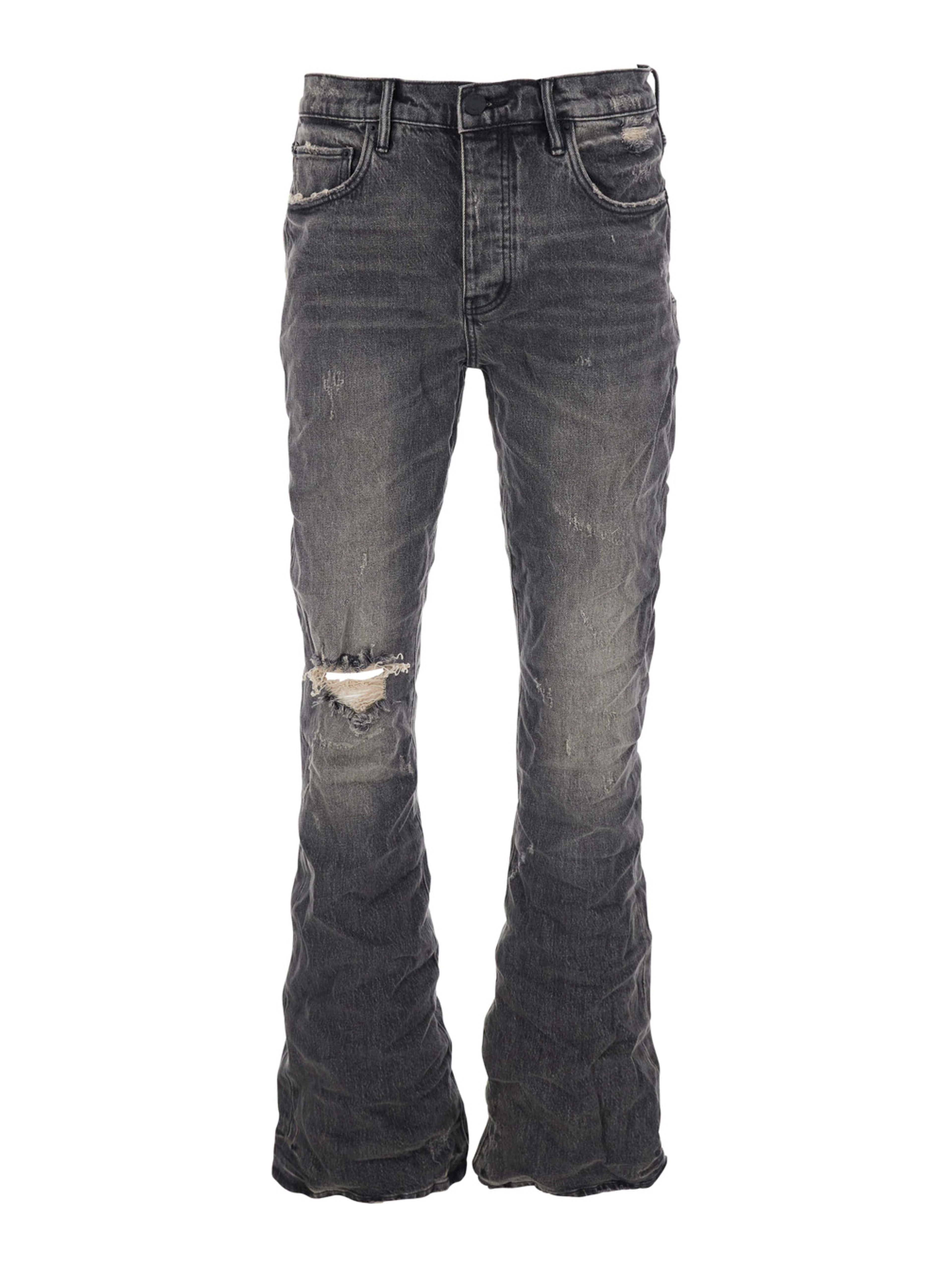 Black Flared Jeans with Crinkled Effect in Denim Man