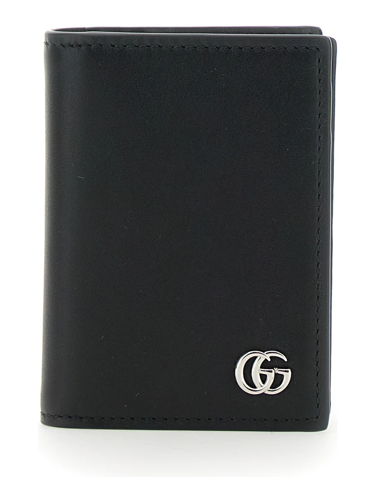 Black Card Holder with Double G Detail on the Front in Leather Man