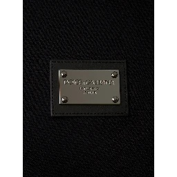 Black T-Shirt with Logo Tag Detail on the Front in Cotton Man