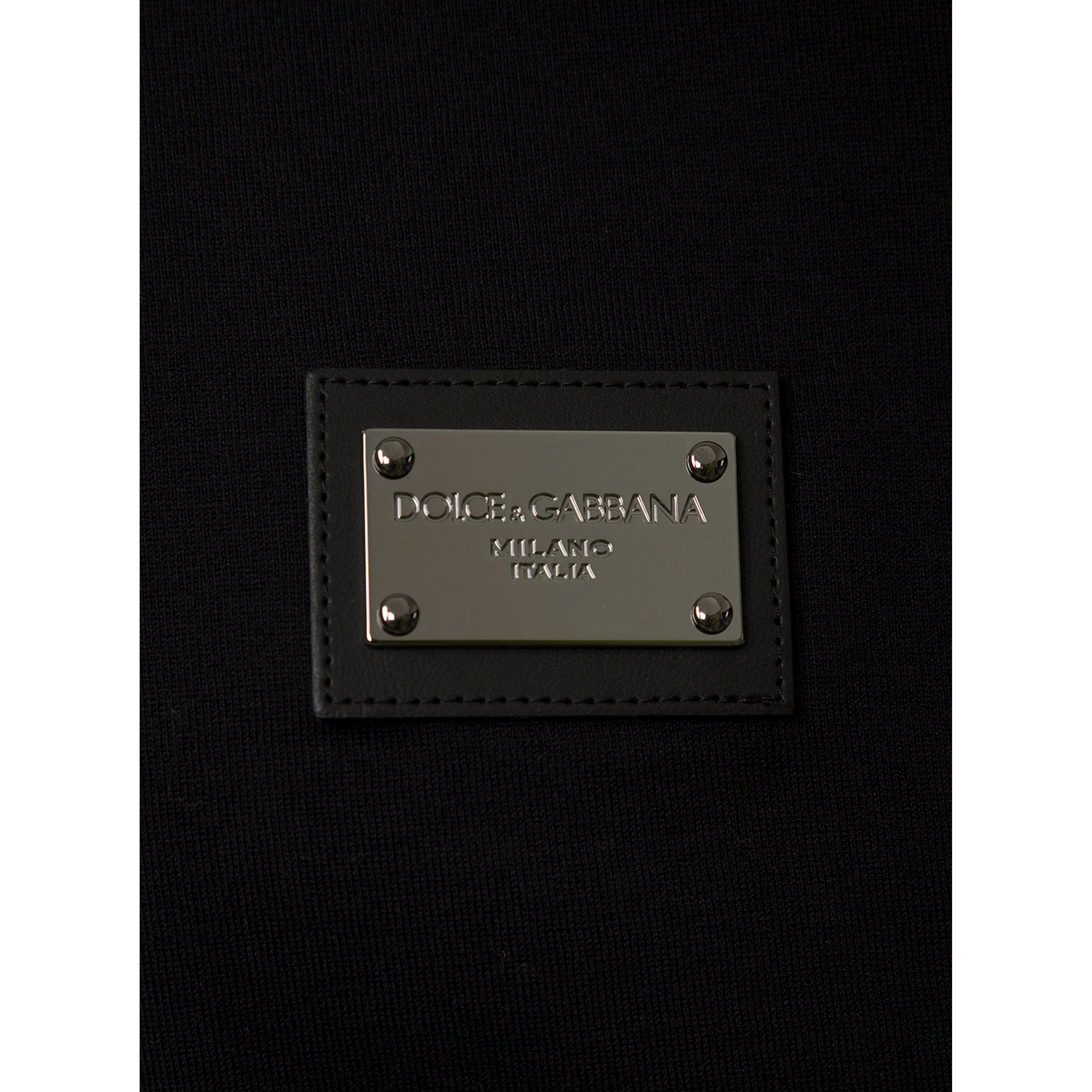 Black T-Shirt with Logo Tag Detail on the Front in Cotton Man