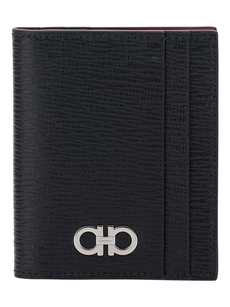 Black Card-Holder with Gancini Detail in Leather Man