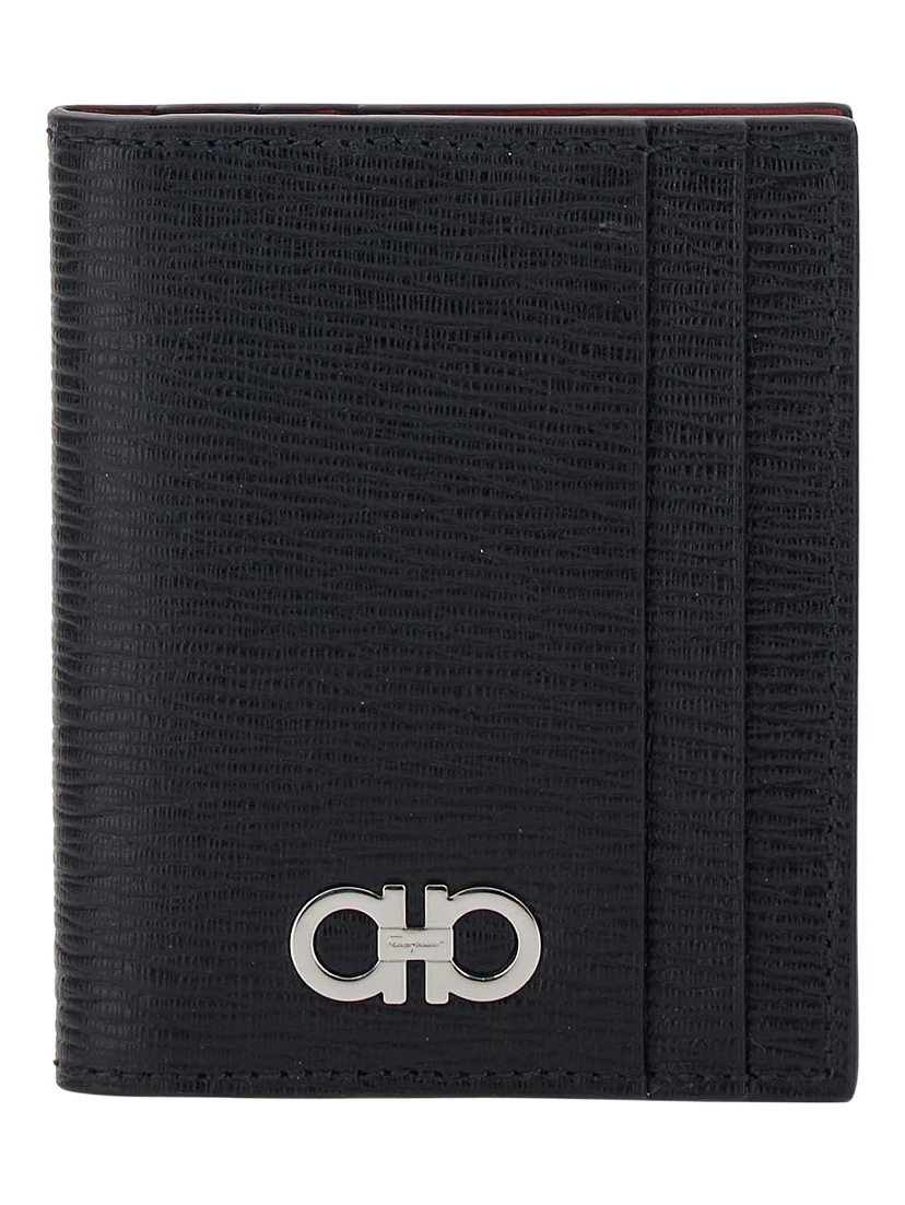 Black Card-Holder with Gancini Detail in Leather Man