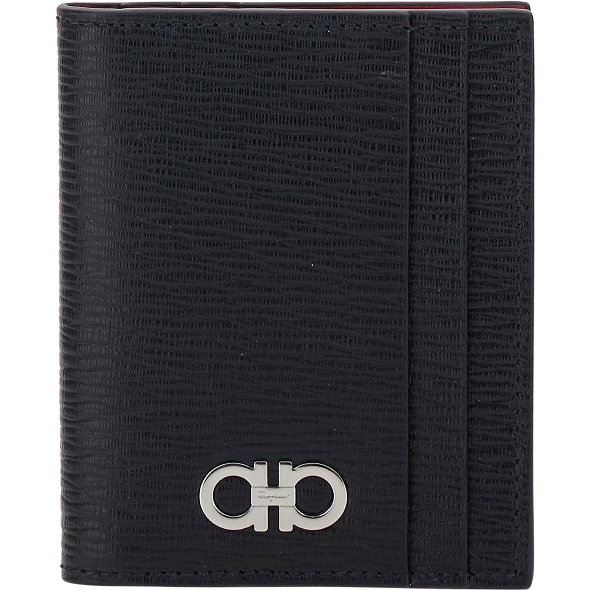 Black Card-Holder with Gancini Detail in Leather Man