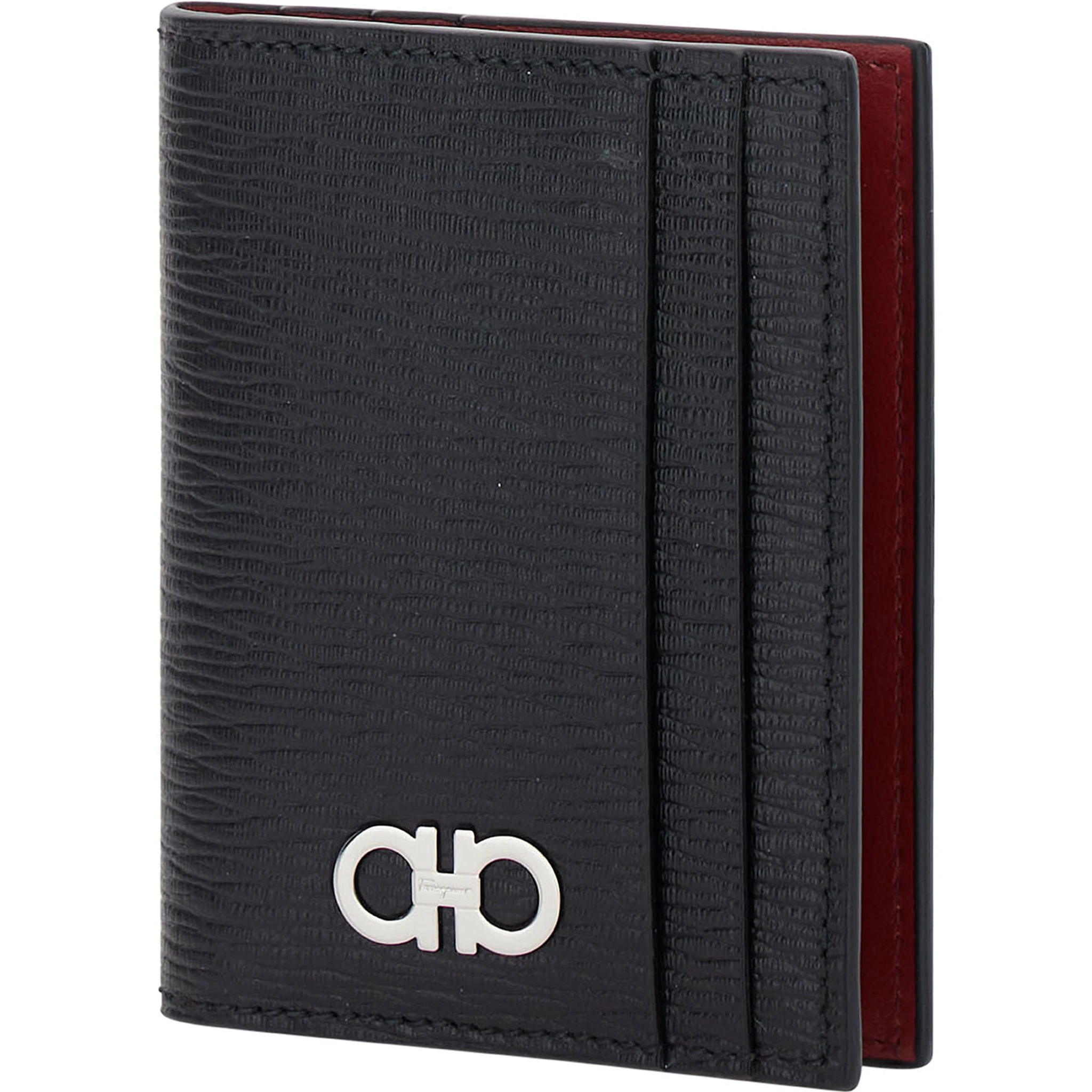 Black Card-Holder with Gancini Detail in Leather Man