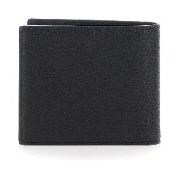 Black Bi-Fold Wallet with Logo Lettering on the Front in Grained Leather Man
