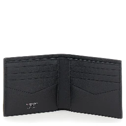 Black Bi-Fold Wallet with Logo Lettering on the Front in Grained Leather Man